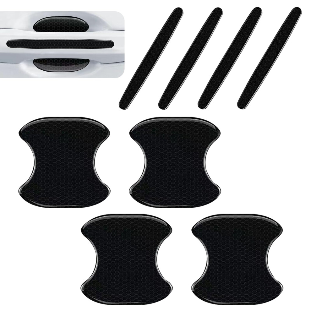 8Pcs Car Door Handle And Bowl Protectors, Reflective Scratchresistant Waterproof Stickers, Black 9455672736589