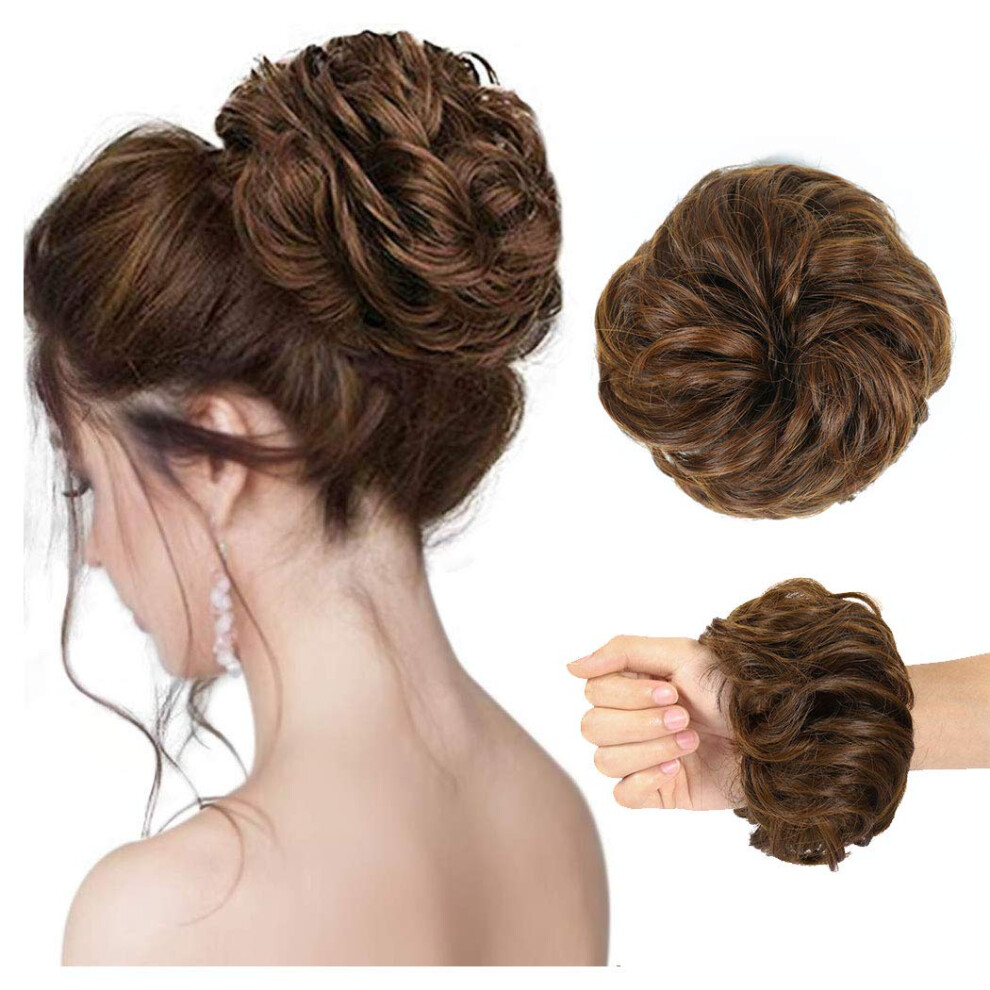 Unisex Brown Curly Wavy Ponytail Hair Extensions Clipin Synthetic Scrunchie For Women Golden