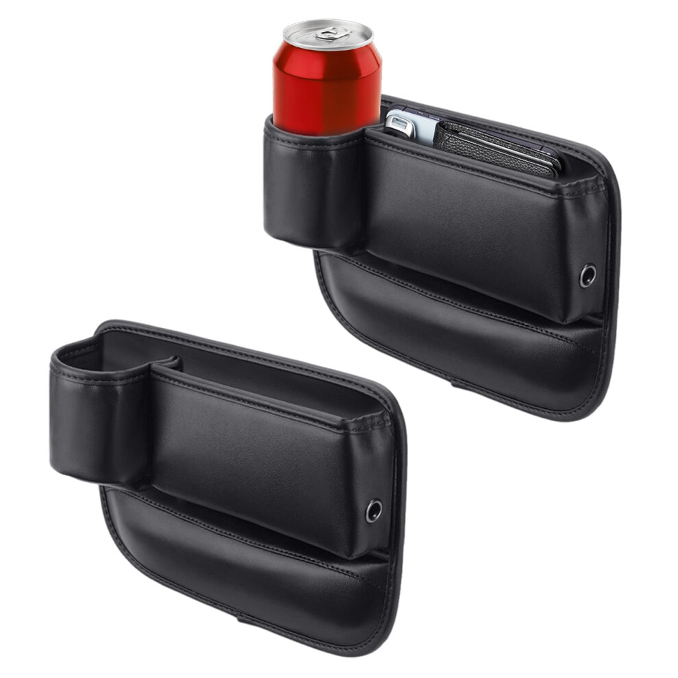2Pcs Leather Car Seat Gap Filler Organizer With Cup Holder And Phone Slot For Front Seats 9455672736930