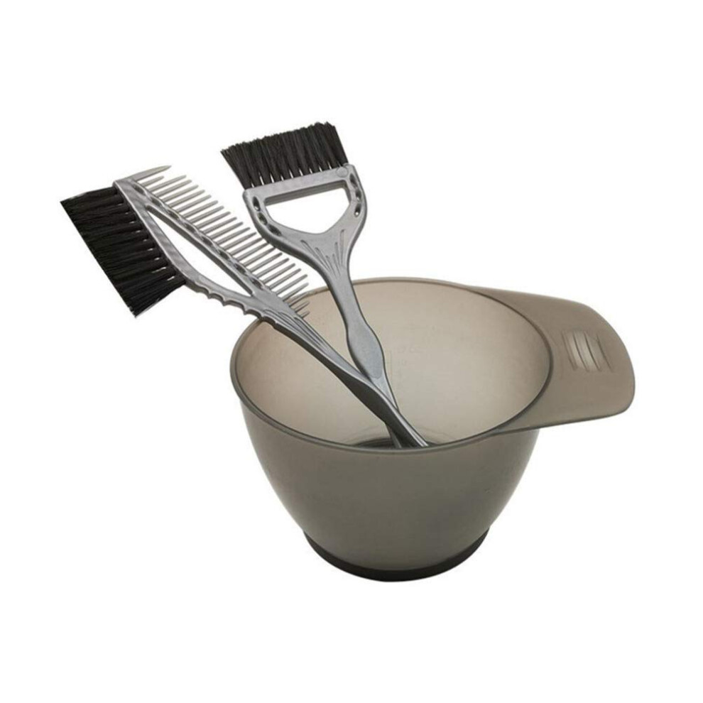 Hair Dyeing Kit 3pcs Grey Plastic Bowl Brush Comb Set for Salon or Home Color Application