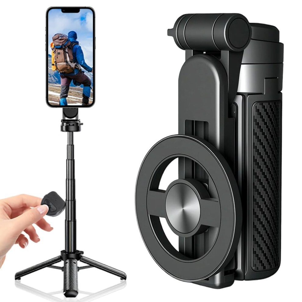 Selfie Stick Tripod With Magnetic Phone Mount, 360 Rotation Bluetooth Remote, Travel Vlog 9113335689954