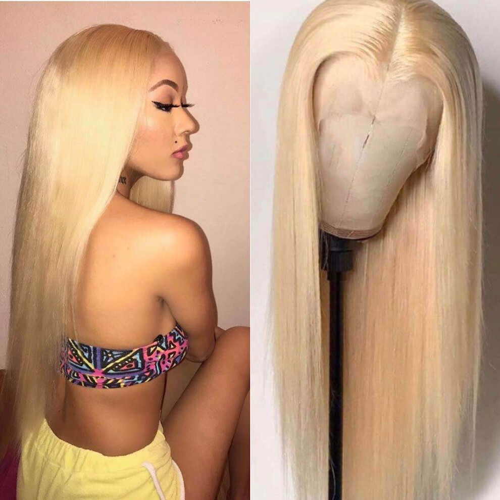 613 Blonde Lace Front Wig Human Hair Pre Plucked with Baby Hair Straight 150 Density Dyeable