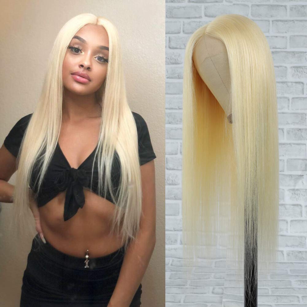 Unisex 613 Blonde Human Hair Wig T Part Lace Front Pre Plucked 13X4x1 Brazilian Straight 150 Density