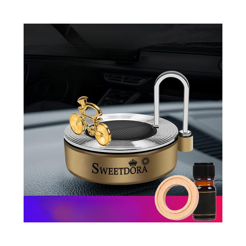 Solar Car Air Freshener With Rotating Design Bicycle Rider Perfume Diffuser Aromatherapy Ornament Gold 9455672738439