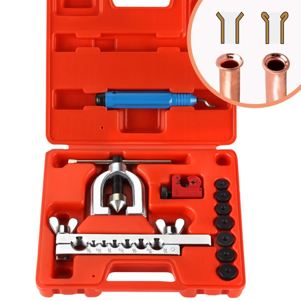 Double Flaring Tool Kit For Brake Line Copper Aluminum Brass Tubing With Cutter And Case 9455672738637