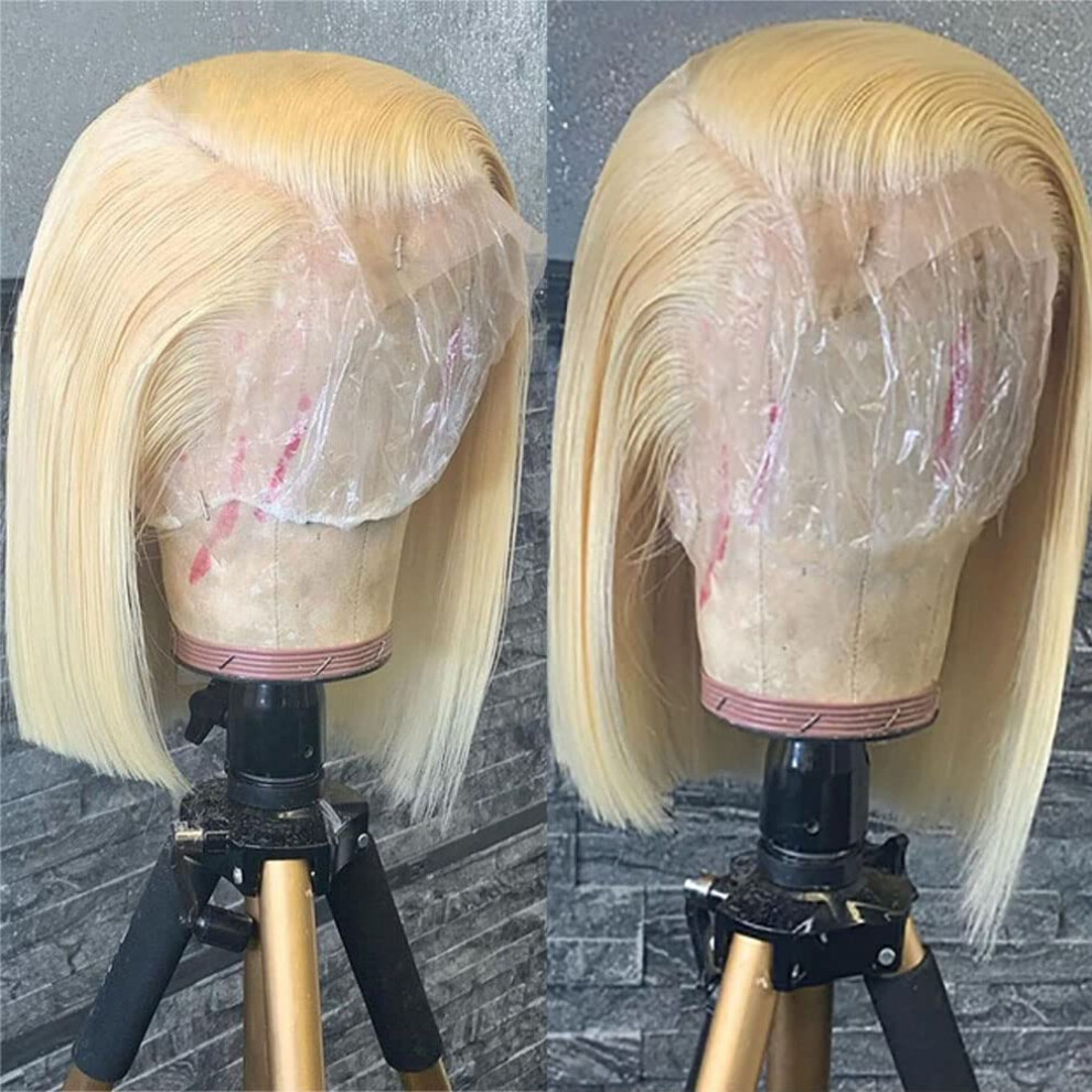Blonde Lace Front Bob Wig 613 Human Hair Glueless Pre Plucked 14 Inch Straight for Women