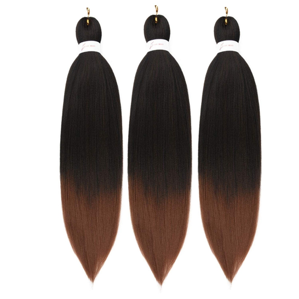 Unisex Prestretched Ombre Braiding Hair T30 Yaki Texture Hot Water Setting Synthetic 3 Packs