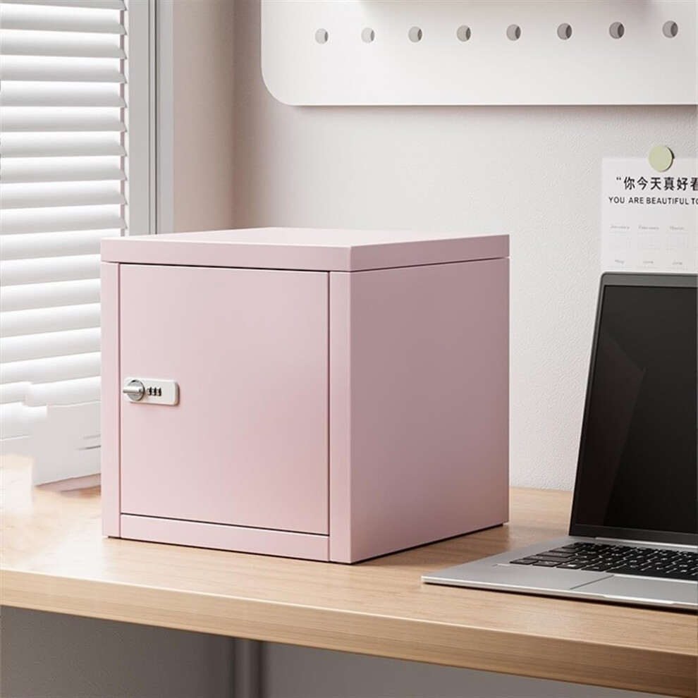 Pink Metal Desktop Locker With Password Combination Lock, Compact Mini Safe Box For Home Office 9174973429098
