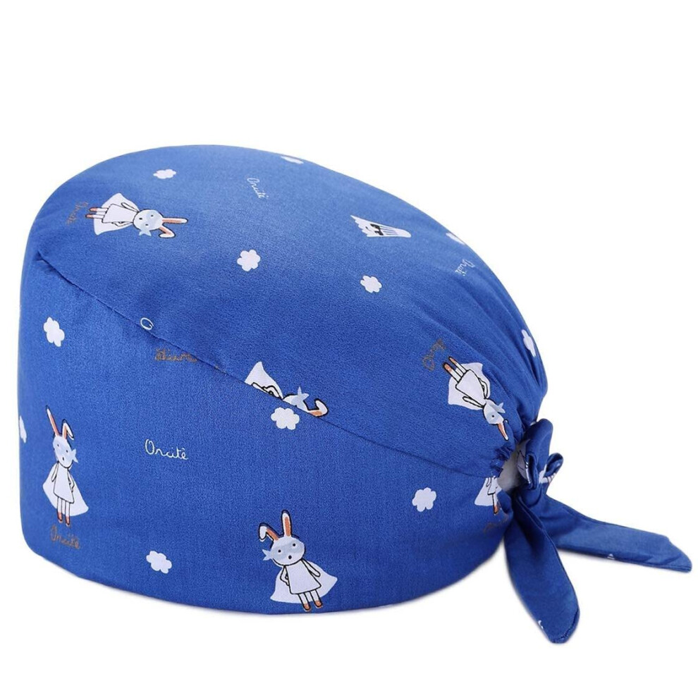 Printed Adjustable Scrub Cap With Sweatband Cotton Bouffant Hat Satin Lining For Long Hair 9070919896347