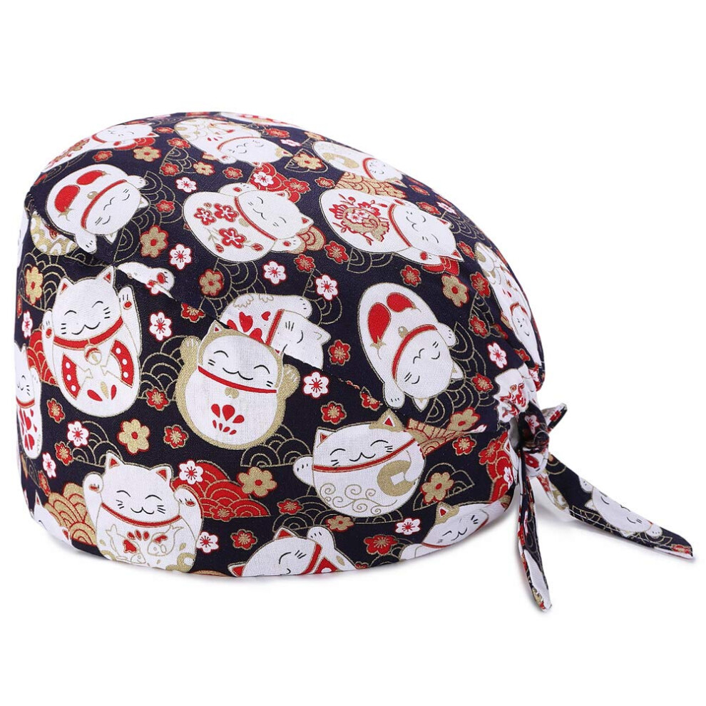 Printed Scrub Cap With Sweatband Adjustable Bouffant Hat Satin Lining Cotton For Women And Men 9070919896606