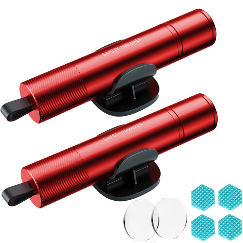 2 Pack Car Emergency Escape Tool with SpringLoaded Window Breaker and Safe Seatbelt Cutter Red