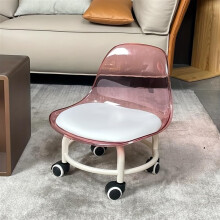 Pink Rolling Swivel Stool with Backrest and Silent Wheels, Low Profile Step Stool for Home and Salon
