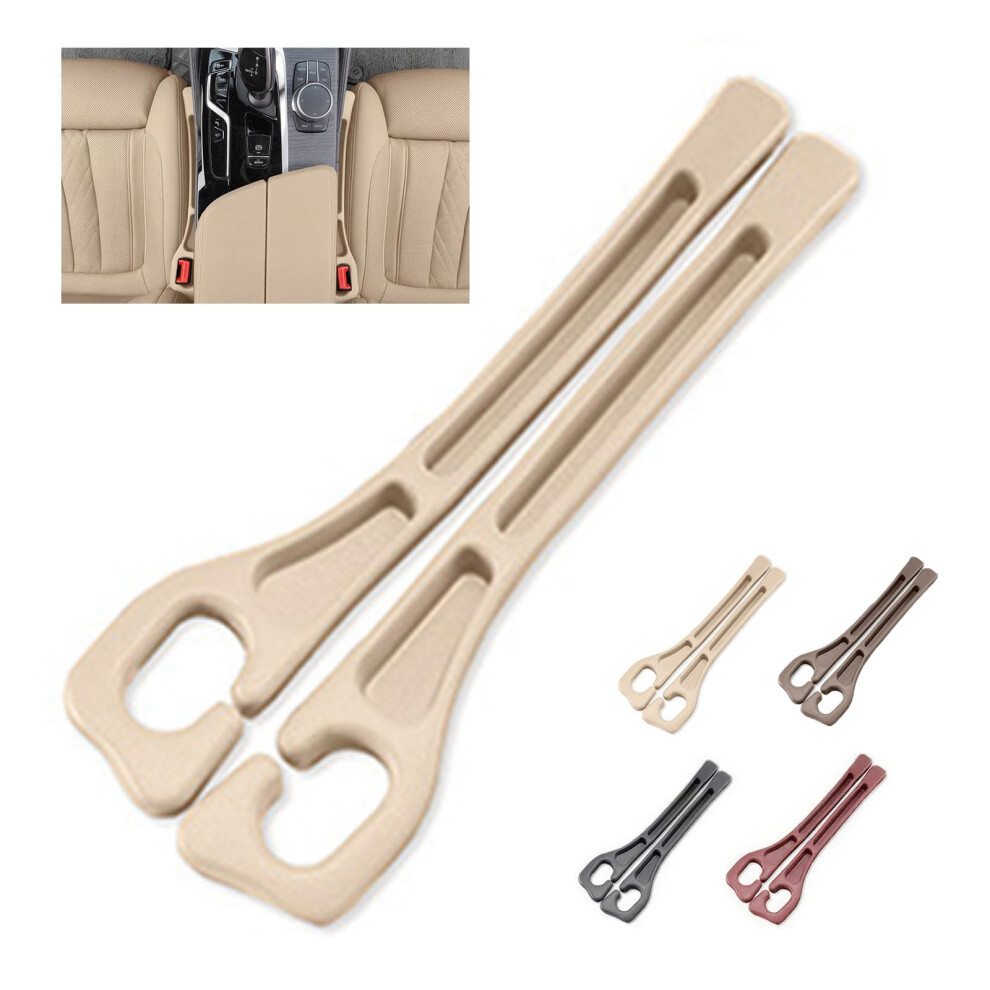 2 Pack Car Seat Gap Filler Organizer, Dual Slot Pu Leather Storage Box For Car Suv Truck, Beige/White 9455672741286