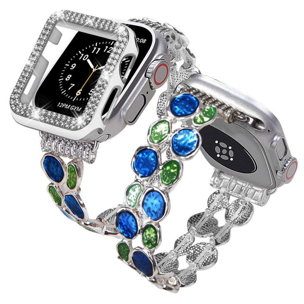 Bling Bracelet Band With Sparkling Crystal Case 45Mm Adjustable Stainless Steel Strap For Apple Watch Women 9113335691483