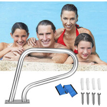 304 Stainless Steel Pool Handrail with Ergonomic Curved Grip, Quick Mount In Ground Swimming Pool Rail