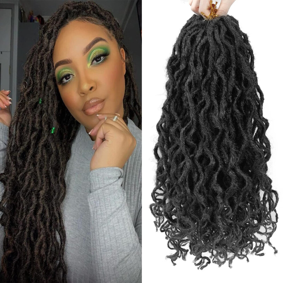 Unisex Goddess Locs Crochet Hair 18 Inch Prelooped Faux Locs Braids, Long Curly 1B Synthetic Extensions