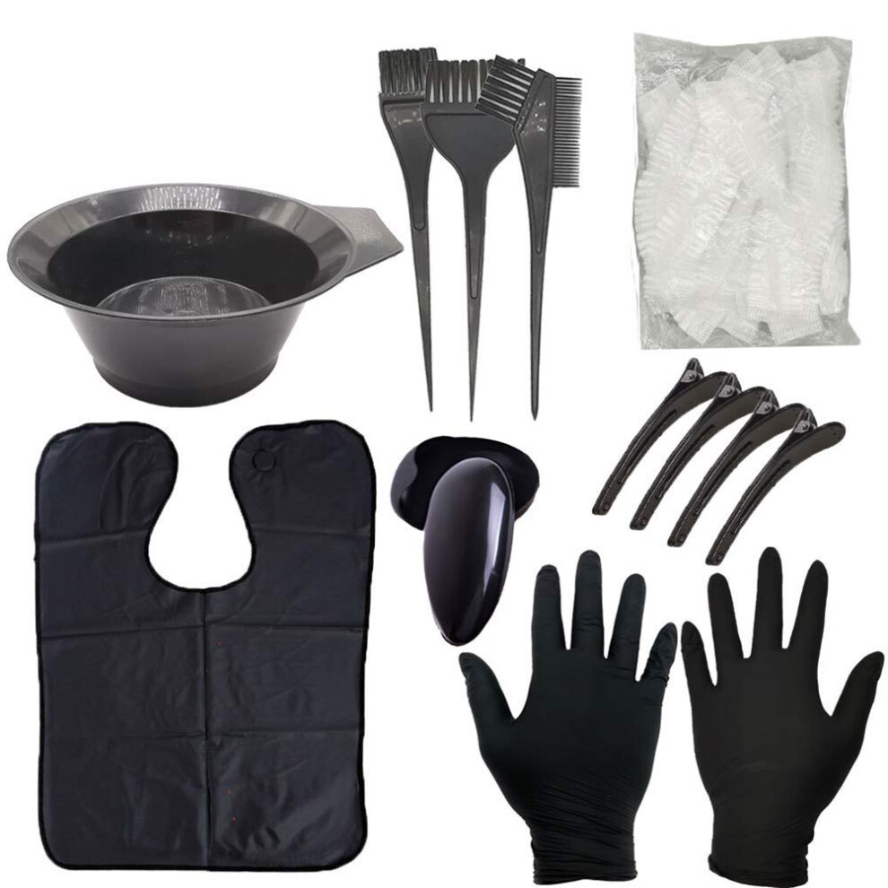 Hair Dye Kit 9Pcs Complete Coloring Tools Set with Brush Gloves Cape for Salon and Home Use