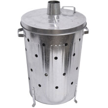 75L Garden Incinerator Bin Galvanised Metal Fire Burner with Lid and Chimney for Leaves and Branches