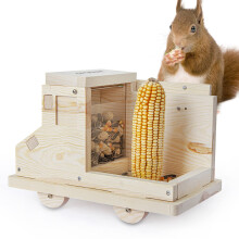 Truck Wooden Squirrel Feeder Box with Corn Holder, DIY Puzzle Design for Outdoor Garden Yard