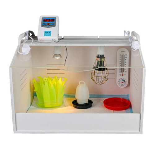 Chicken Brooder Box with Heat Lamp and Temp Controller, EasyClean PVC Chick Cage 58x40x42cm