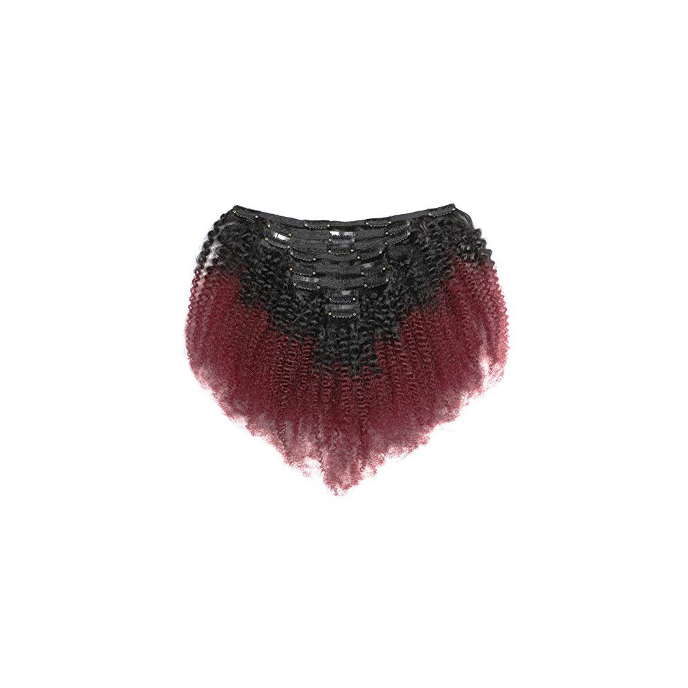Unisex Black Afro Kinky Curly Clip In Human Hair Extensions 20 Inch Ombre 1B/99J For Women Full Volume Blend