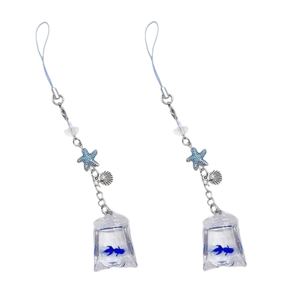 2Pcs Phone Charm Lanyard With Stylish Fish Bead Pendant For Bags Keys And Cute Phone Strap Blue 9113335693289