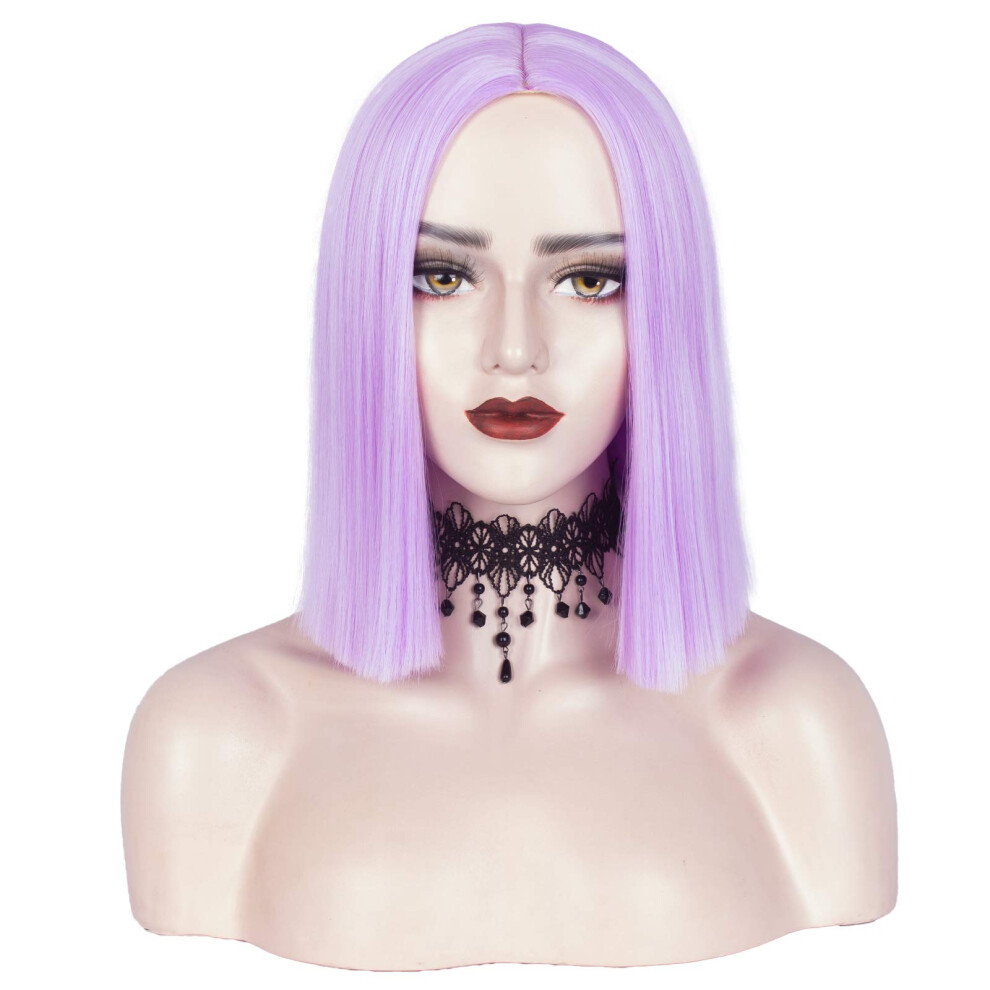 Unisex Purple Lavender Bob Wig For Women 12 Inch Middle Part Cosplay Style With Natural Scalp Hairline And Soft Texture