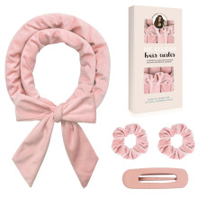 Heatless Curling Ribbon Silk Hair Roller, No Heat Overnight Curler with Bow Clip, Light Pink