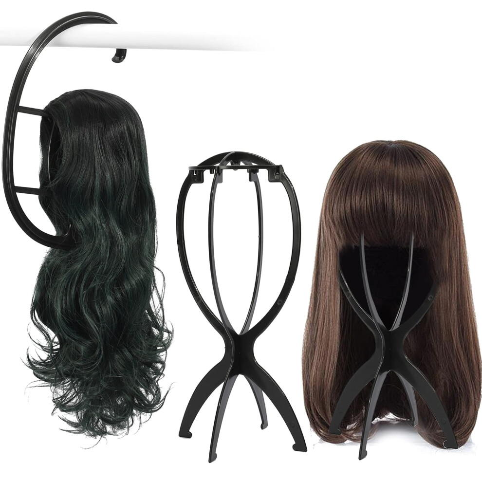 Unisex Black Wig Stand 3 Pack Collapsible Foldable Holders Maintain Wig Shape For Travel Women 10.8In