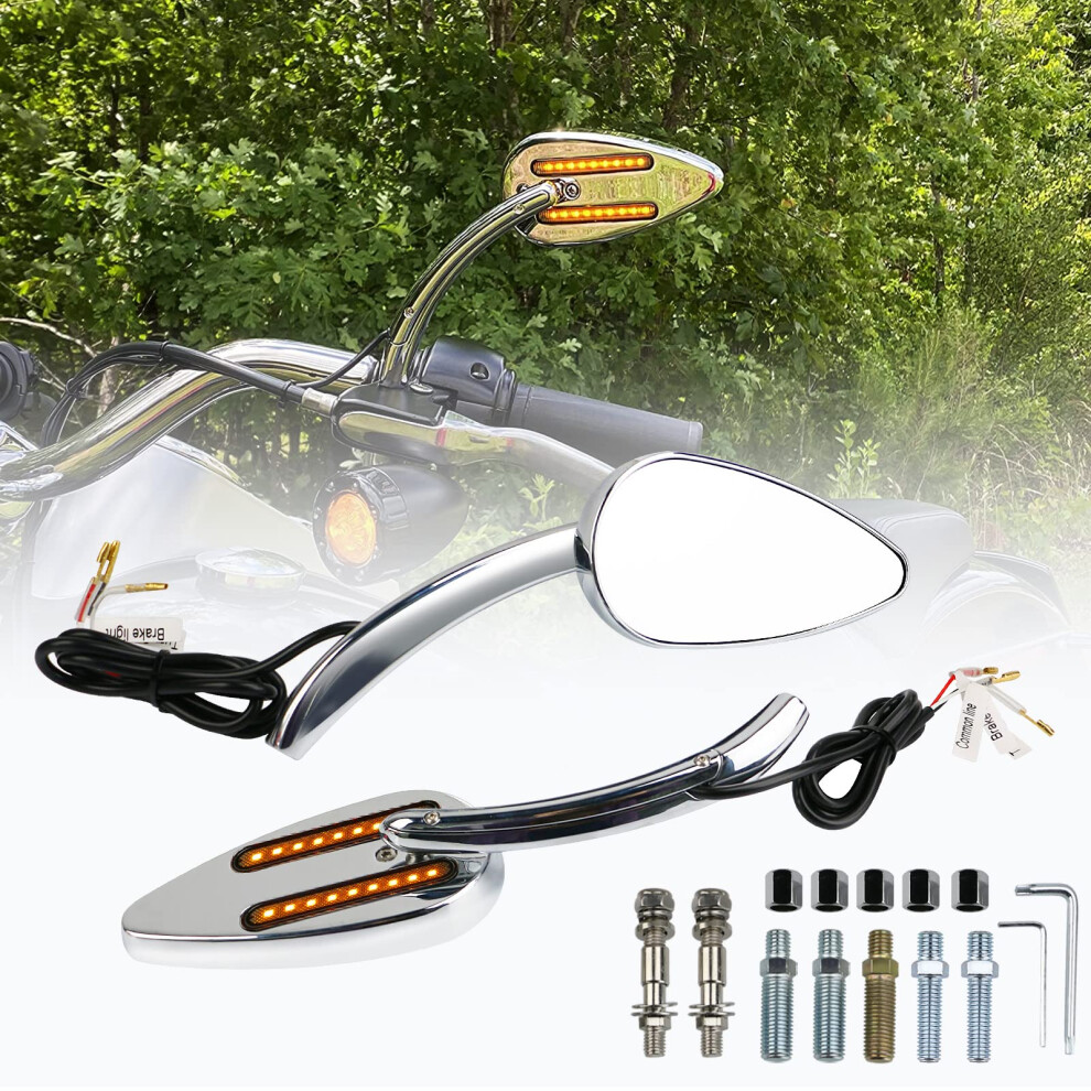 Motorcycle Led Turn Signal Mirrors Chrome Teardrop For Harley Davidson Enhanced Night Visibility 9455672749053
