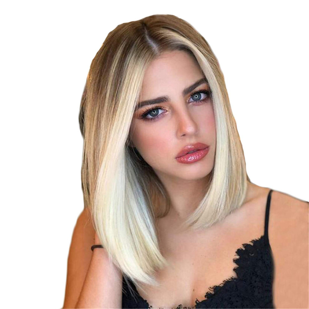 Blonde Bob Wig Human Hair Lace Front with Bangs Natural Texture Heat Resistant for Women