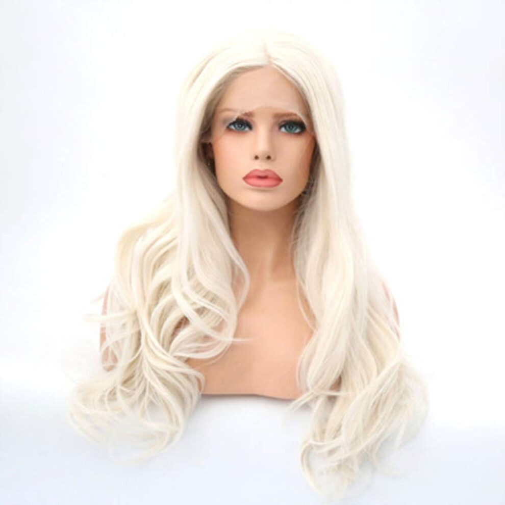 Unisex Long Curly Lace Front Wig With Bangs, HeatâResistant Fiber, Natural HandâHook Construction