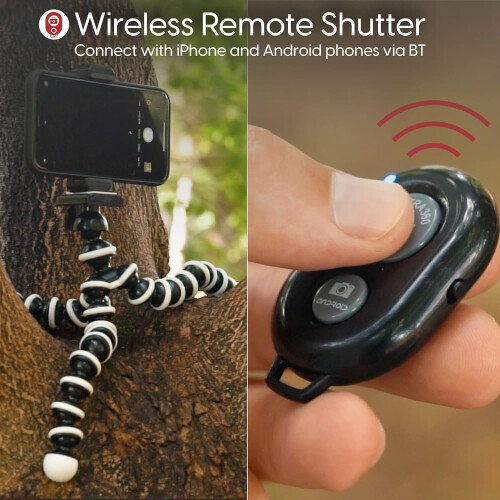 Flexible Phone Tripod with Bendable Legs and Bluetooth Remote for iPhone Android Camera 2