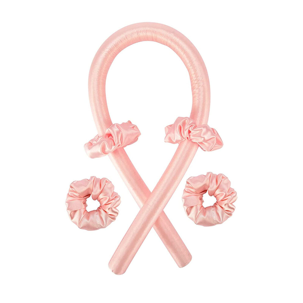 Pink Heatless Hair Curlers No Heat Curling Ribbon For Long Hair Overnight Styling Kit