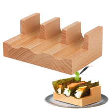 Wooden Sushi Hand Roll Holder Triple Slot Taco Display Rack Elegant Beech Stand for Restaurant