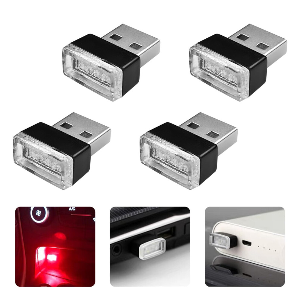 4Pcs Car Led Interior Lights Usb Ambient Lighting Plugin Atmosphere Lamp Energy Saving Red 9113335694828