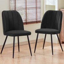(Black, 2PCS) Dining Chairs Padded Seat Velvet