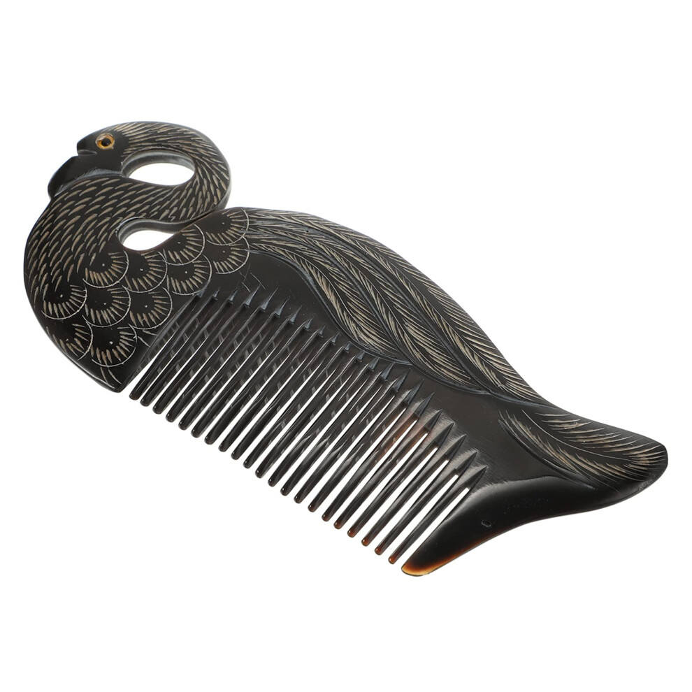 Unisex Black Ox Horn Wide Tooth Hair Comb With Smooth Polished Teeth For Gentle Detangling And Travel