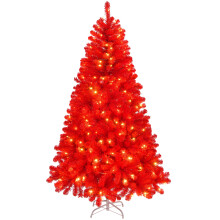 Red 6ft Lighted Artificial Christmas Tree Battery Operated Xmas Tree