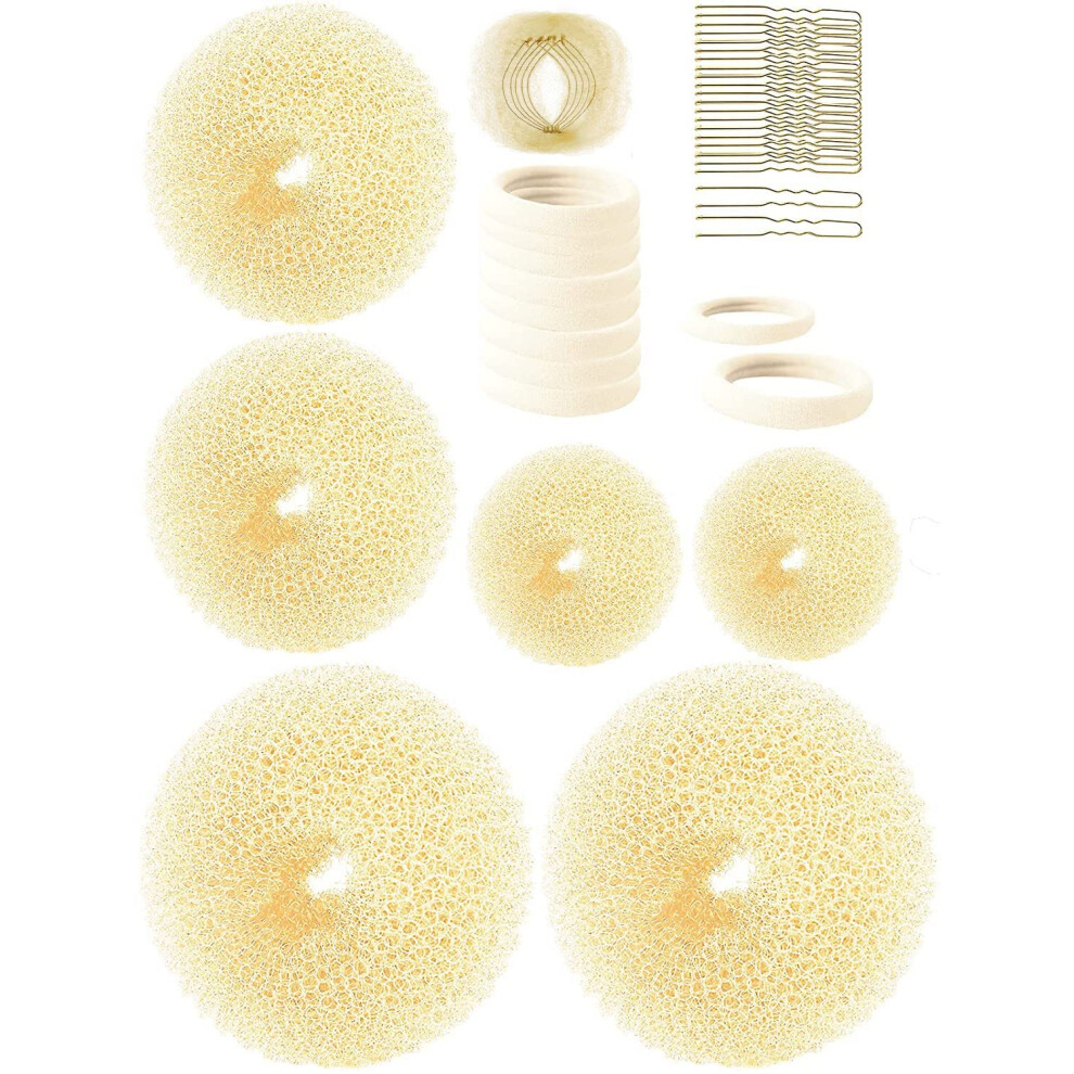 Beige Hair Bun Maker Kit with Multiple Sizes, Secure Hold and Volume for Ballet or Bridal Updos