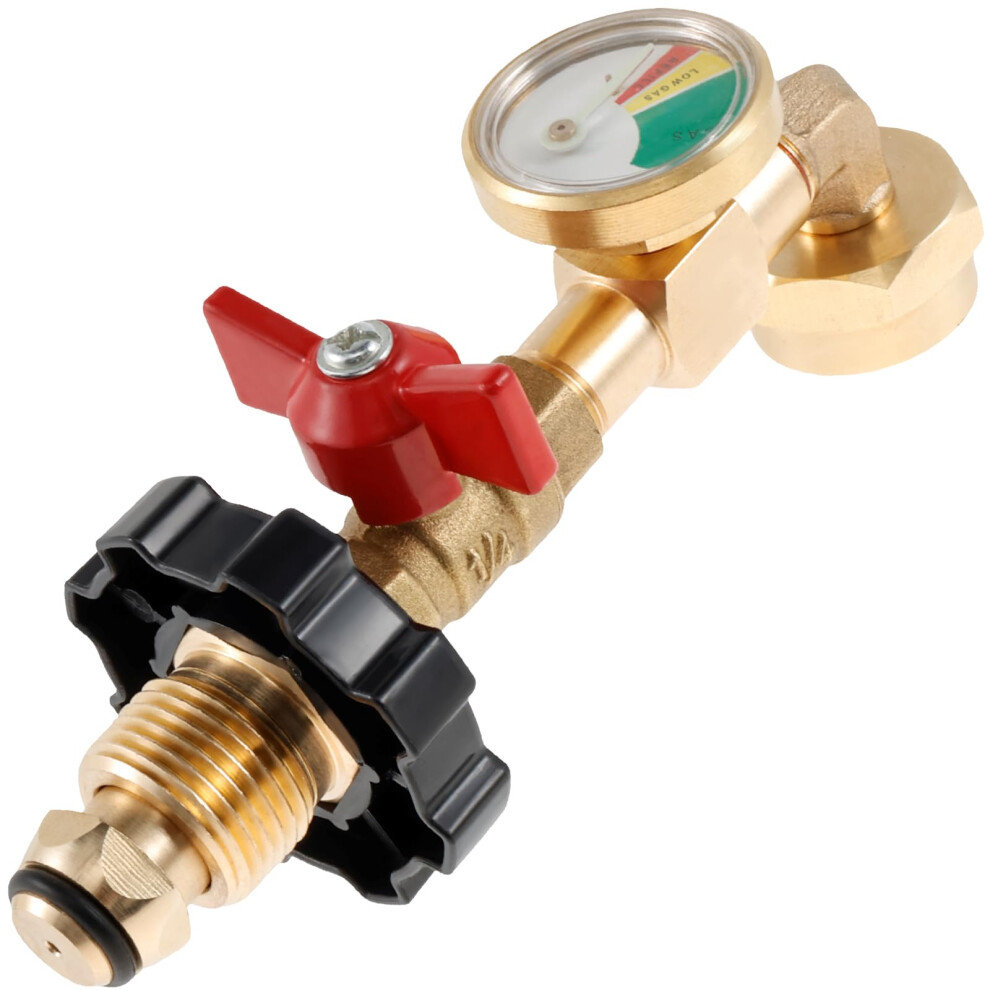 Propane Refill Adapter With Gauge, 90 Degree Solid Brass Connector For 1 Lb Cylinder, Fast Bottle Refilling 9044945359091