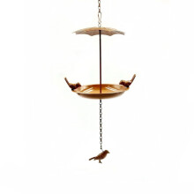 Outdoor Metal Bird Feeder with Bath, 2 in 1 WeatherResistant Garden Decor Accent (Brown)