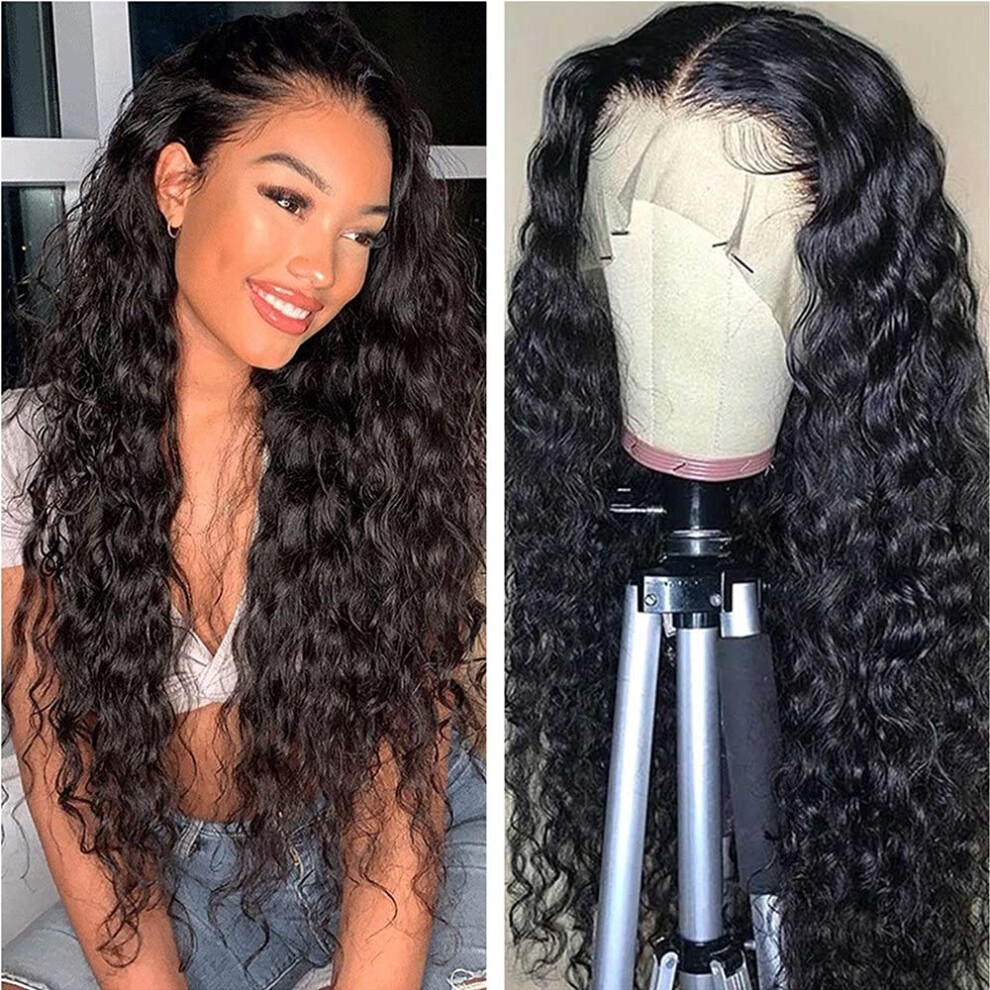 Human Hair Lace Front Wig Water Wave Brazilian Wet and Wavy Natural Middle Part for Black Women