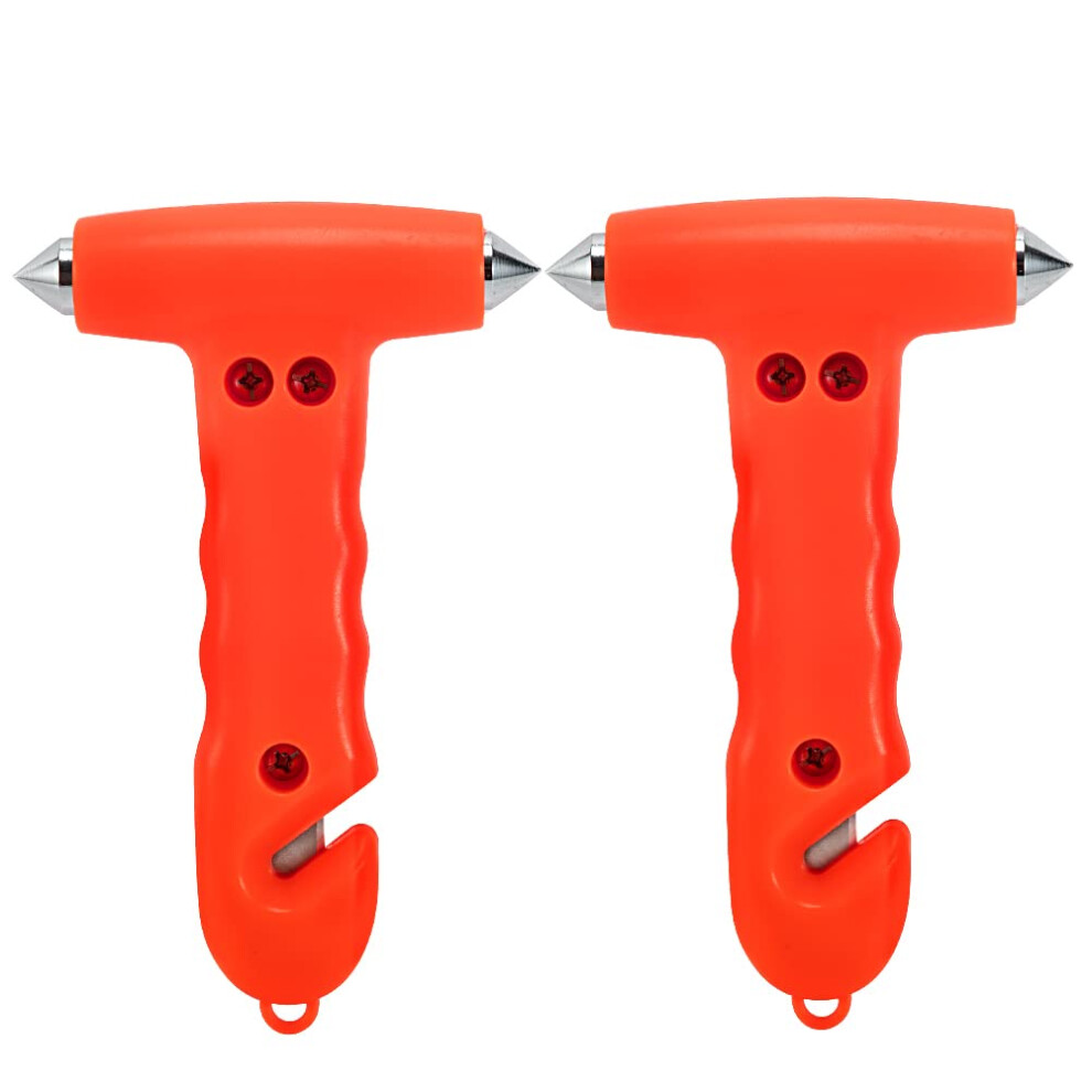 Car Safety Hammer 2Pack With Dual Safety Functions, Window Breaker And Seatbelt Cutter, Bright Red 9455672757508