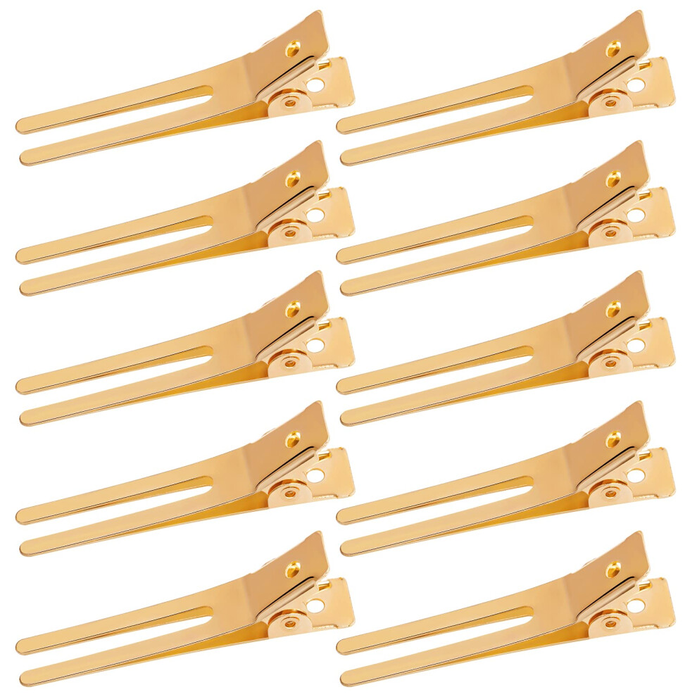 Unisex Gold Hairdressing Curl Clips Double Prong 50 Pack Nickelplated Metal For Salon Styling