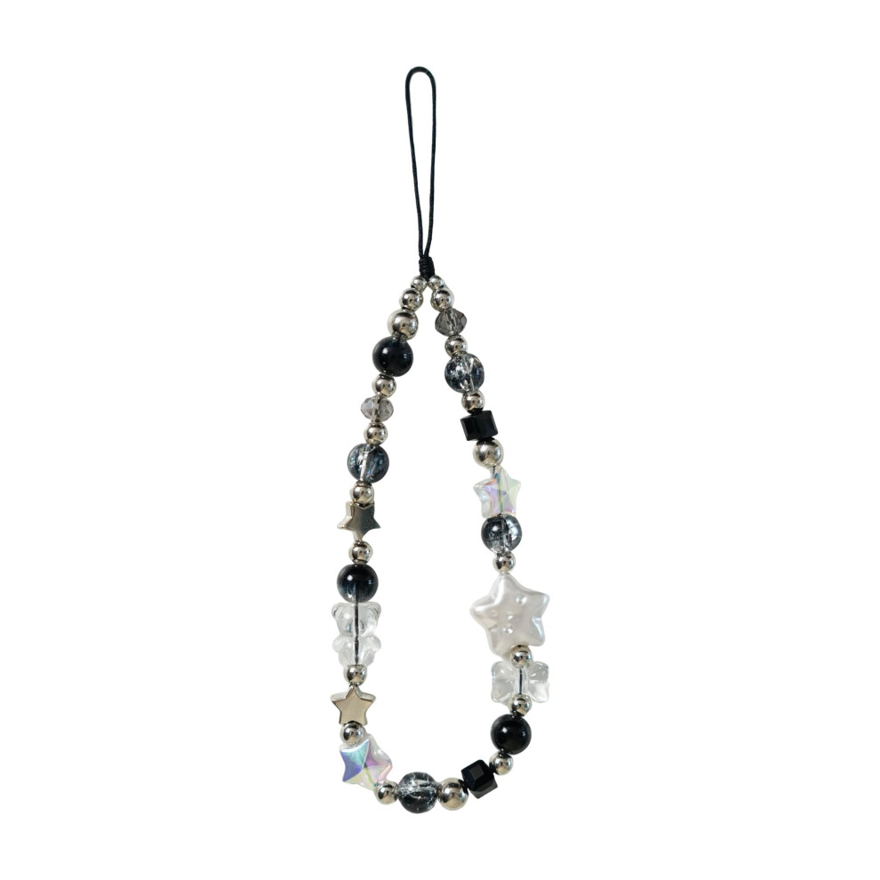 Star Beaded Phone Charm With Crystal Wrist Strap And Celestial Planet Glass Beads Black 9070919914720