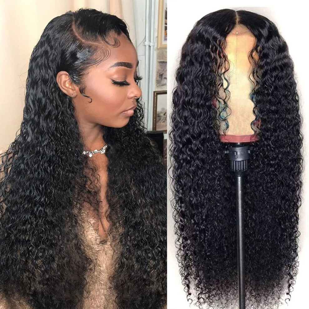 Unisex Black 13X4 Lace Front Wig Jerry Curl Brazilian Human Hair 22 Inch Pre Plucked With Baby Hair Natural