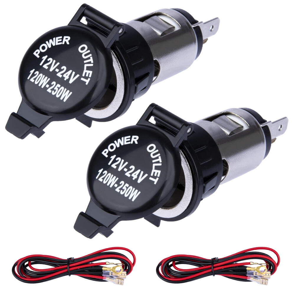 2 Pcs 12V Cigarette Lighter Socket With Cover And Wiring Harness, Universal Car Power Outlet For Vehicle, Truck, Rv, Boat, Motorcycle 9053599084167
