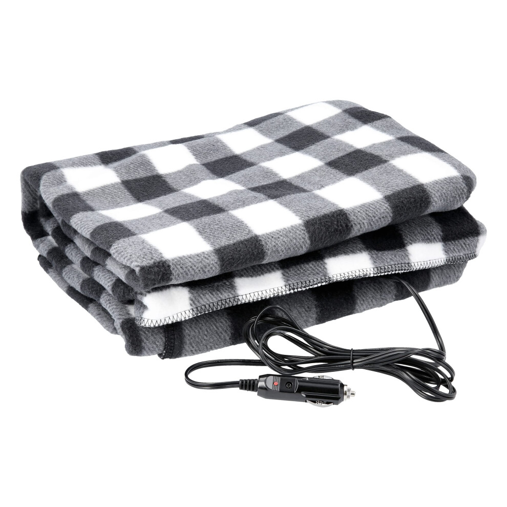 Heated Car Blanket 12V Electric Fast Heating Fleece For Winter Travel Car Truck Suv Rv Plaid Black 9053599084730