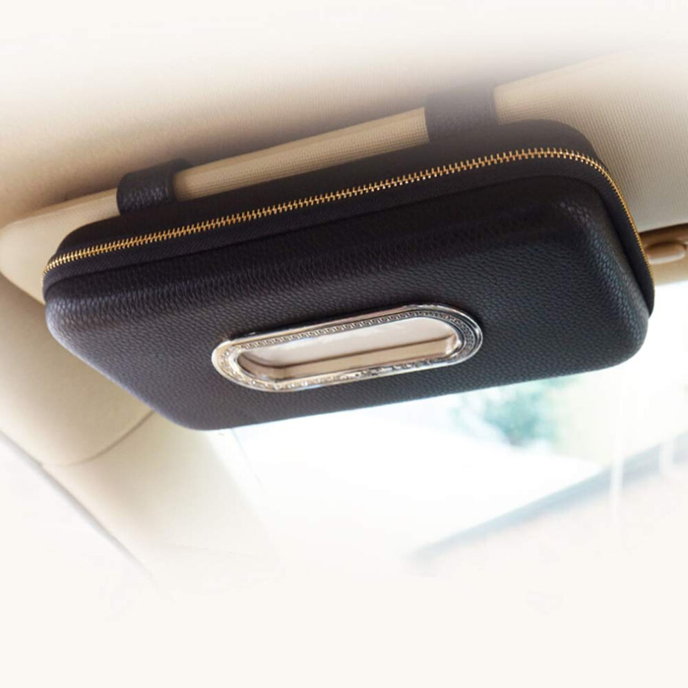 Car Tissue Holder Pu Leather Sun Visor And Backseat Napkin Case With Dual Clip Mount, Black 9455672759441